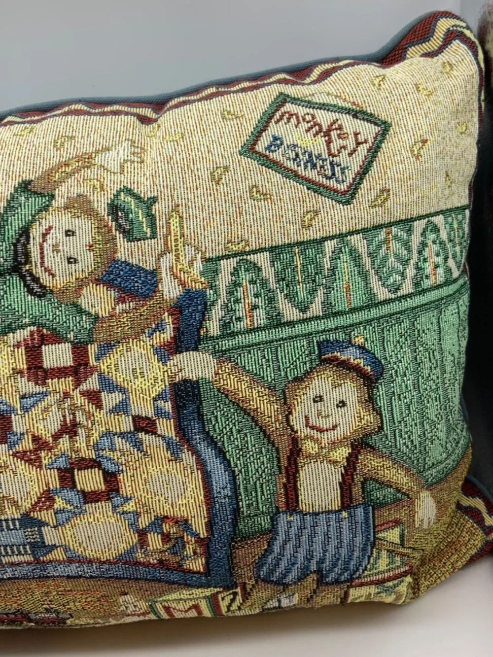 Vintage Monkey Business Cross Stitch Needlepoint Retro Accent Pillow 16